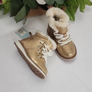 Metallic Gold Faux-Fur Lined Lace-Up Boots